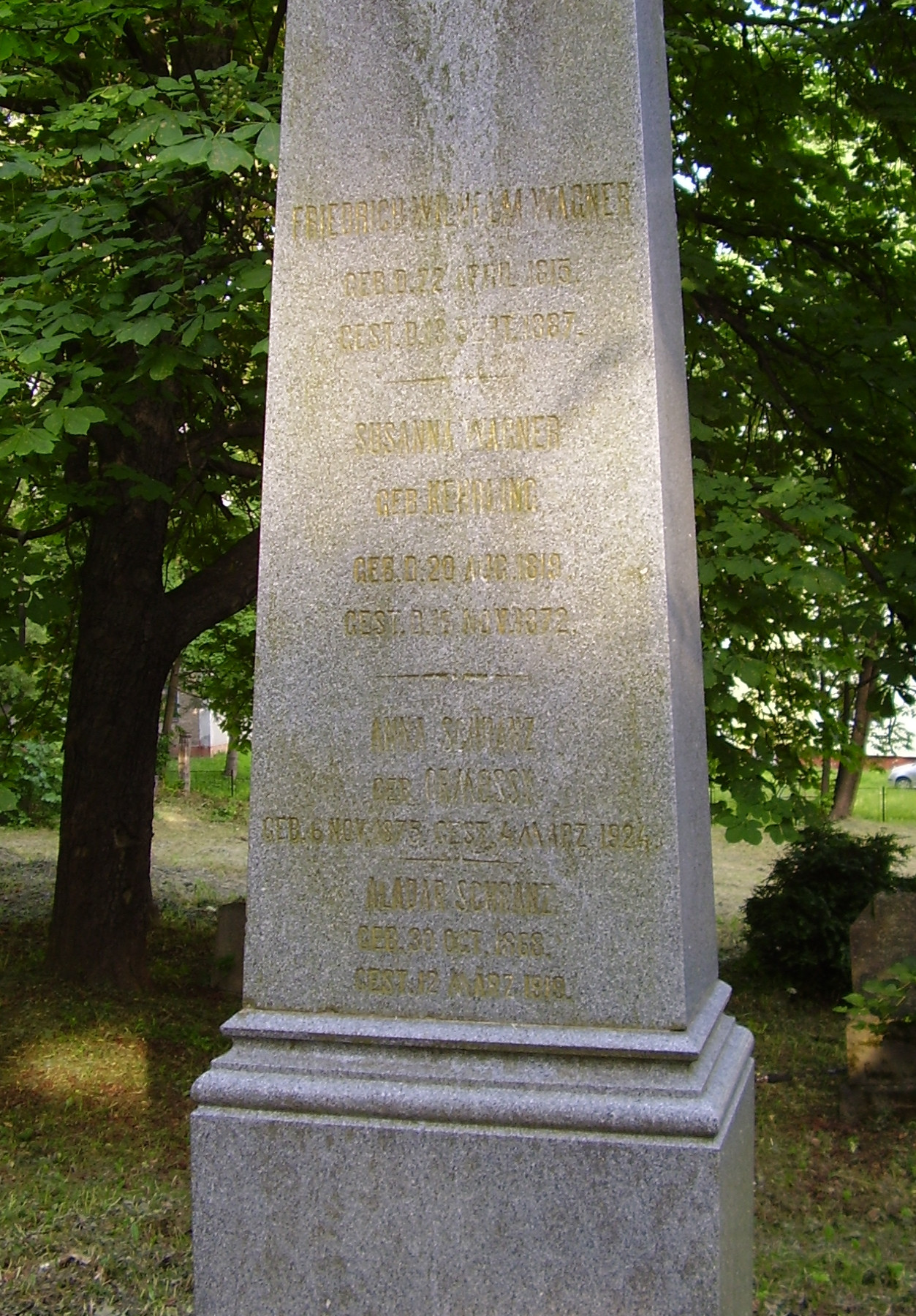 Wagner Frigyes Vilmos obeliszkje a lőcsei evangélikus temetőben