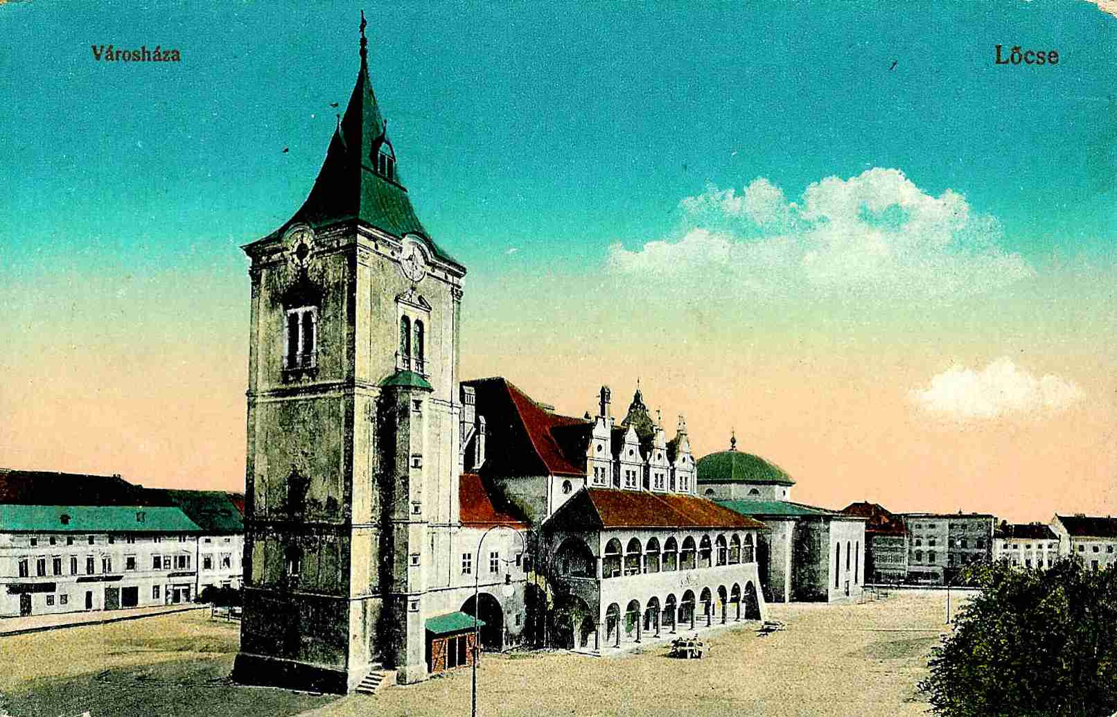 1917.: Városháza, hátul az evangélikus templom